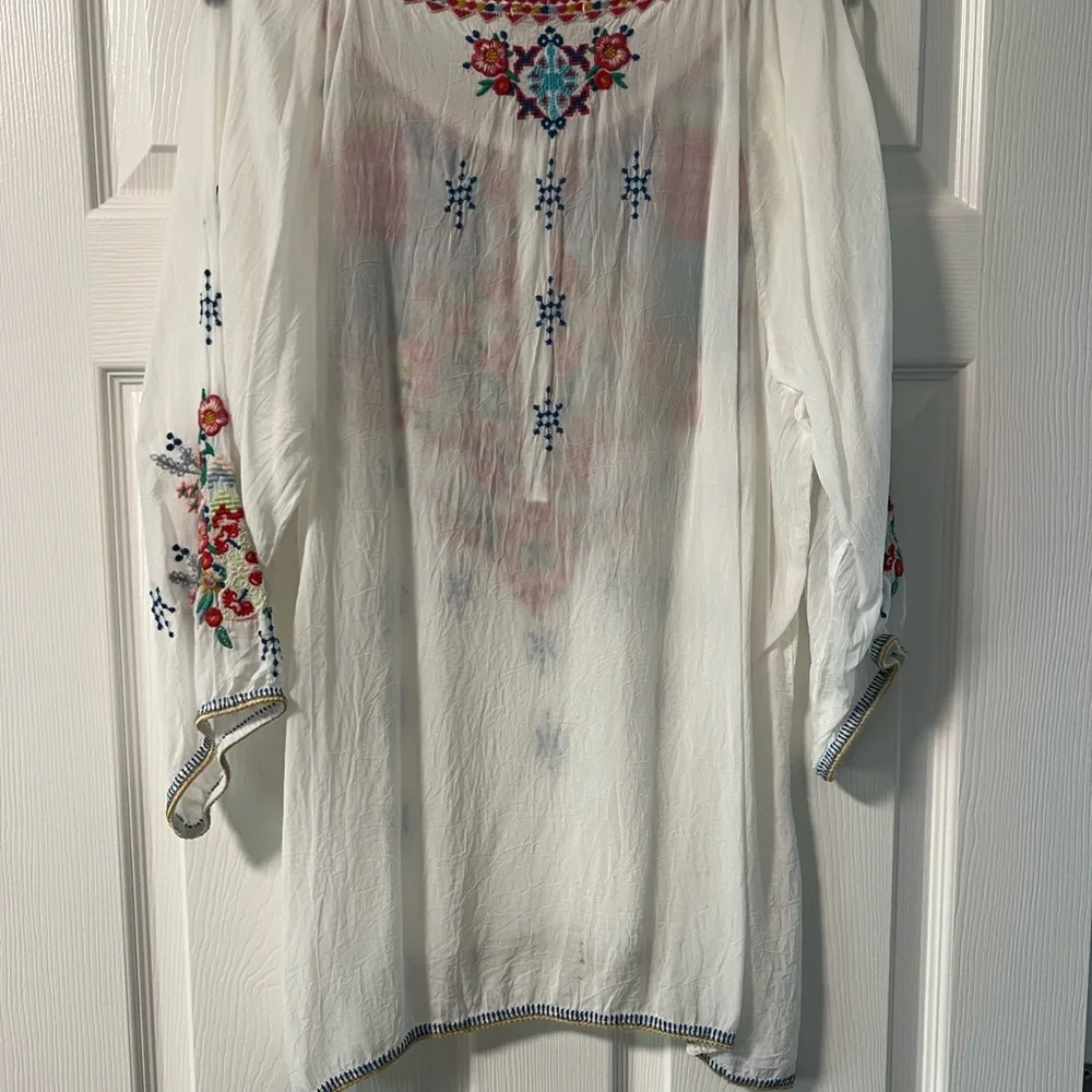 Johnny Was White Embroidered Floral Tunic with Multi-Color Accents - Picture 3 of 7